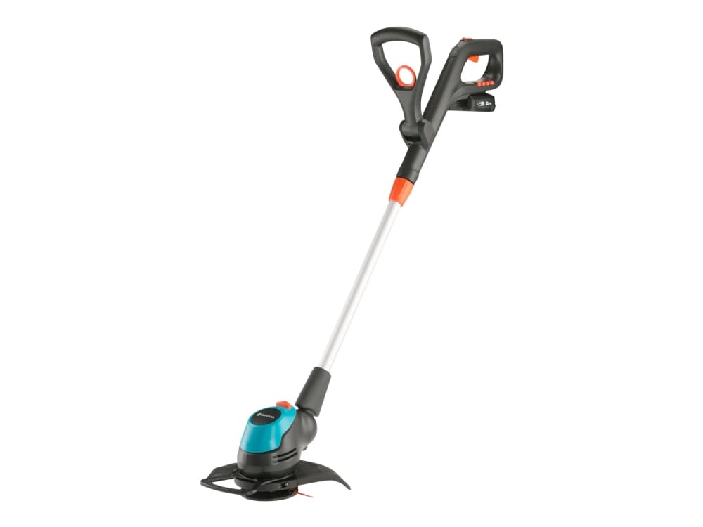 Gardena EasyCut 23/18V P4A, Siimatrimmeri, 23 cm, Terä, D-lenkkinen kahva, Muovi, Musta, Sininen, Oranssi, Hopea
