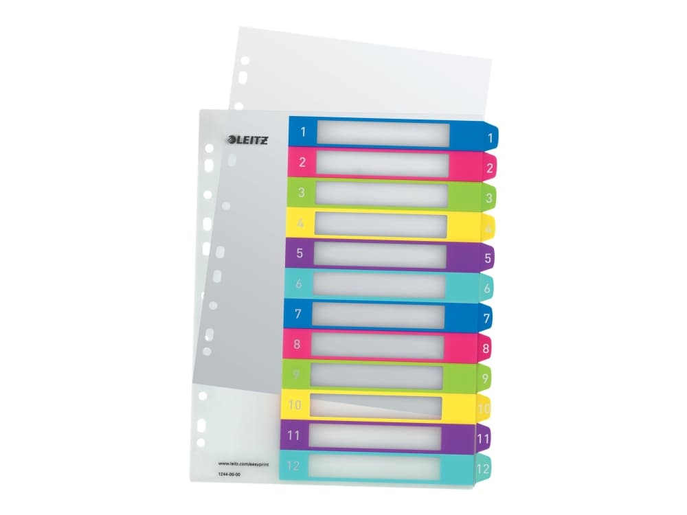 Leitz tulostettava rekisteri PP A4+ 1-12 WOW, Numeroitu välilehtihakemisto, Polypropeeni (PP), Monivärinen, Muotokuva, A4 Maxi, 0.3 mm