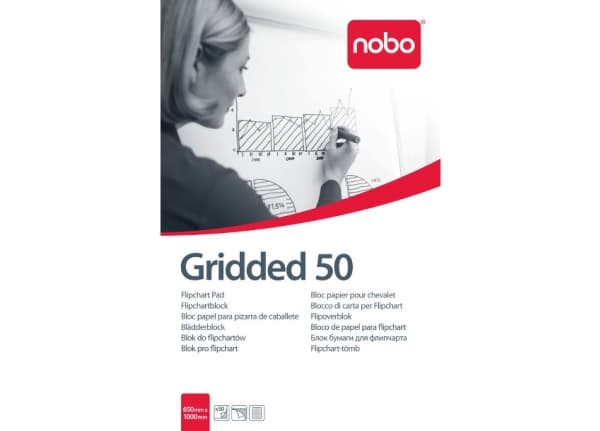 Nobo lehtiötaulupaperi 65x96cm 50 arkkia ruudut, Valkoinen, 50 sivua, 650 mm, 1000 mm, 4,47 kg, 1 kpl