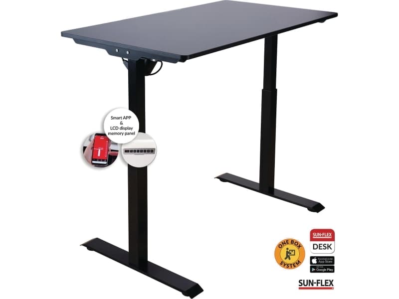 Sun-Flex® Easydesk Elite korkeussäädettävä työpöytä, BxLxS 60 x 120 x 1,5 cm, musta