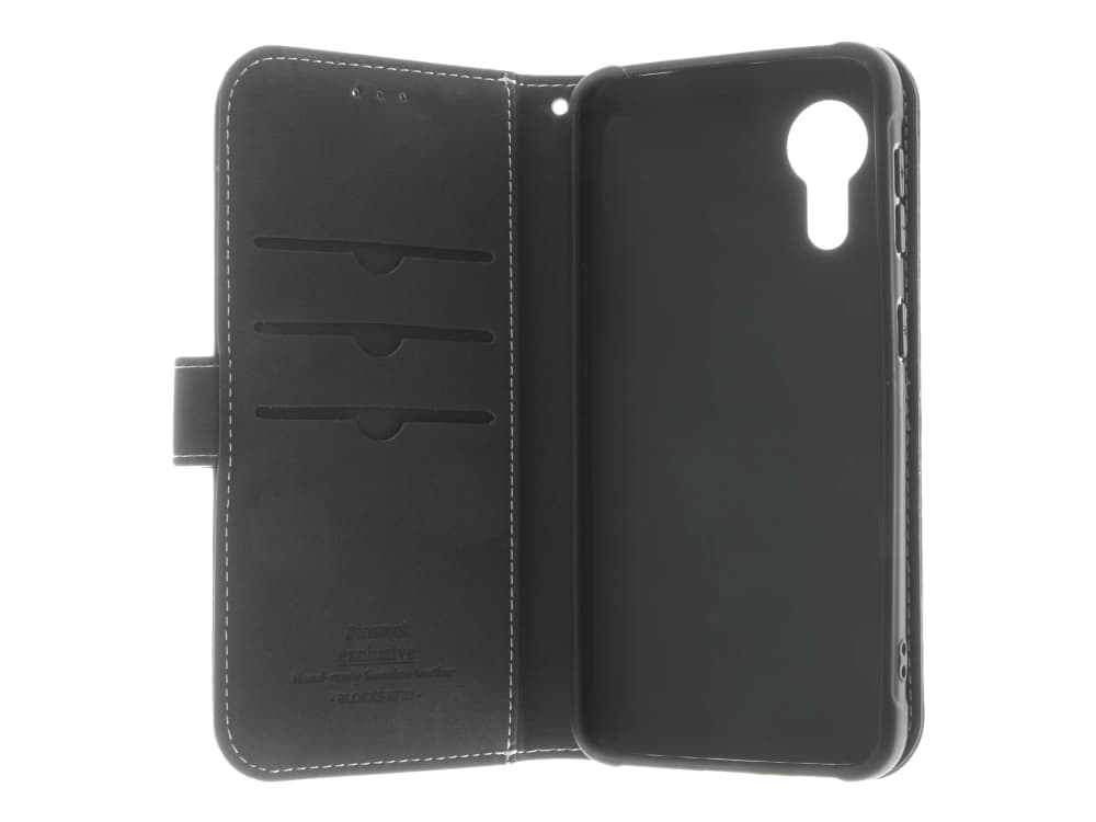 Insmat Flip Case - Kääntyvä suojakotelo matkapuhelimelle - aitoa nahkaa, termoplastista polyuretaania (TPU) - musta - Samsung Galaxy Xcover 5:lle