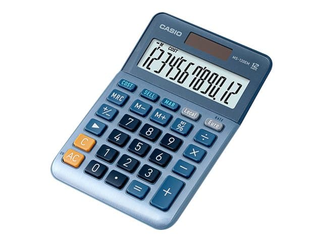 Casio MS-120EM, Työpöytä, Näyttölaskin, 12 lukua, Näyttön kallistus, Akku/Aurinko, Sininen