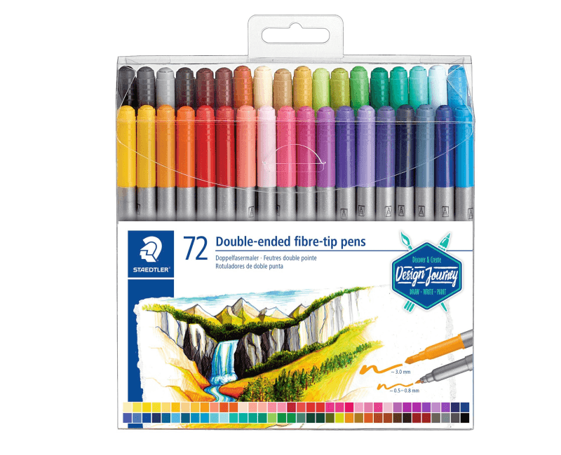 Staedtler 3200, Ohut/erittäin paksu, 72 väriä, Monivärinen, Pyöreä kärki ja sivellinkärki, 3 mm, 0,8 mm