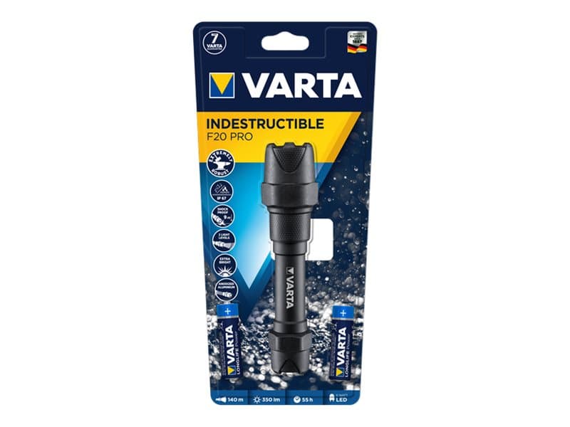 Varta Indestructible F20 Pro, Käsikokoinen taskulamppu, Musta, Alumiini, 9 m, IP67, LED