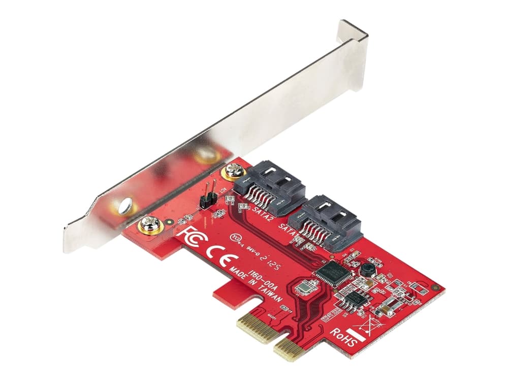 StarTech.com SATA PCIe-kortti, 2 portin PCIe SATA-laajennuskortti, 6Gbps SATA-kortti, Full/Low Profile, PCI Express to SATA Adapter, ASM1061 Non-Raid SATA Controller Card - PCIe to SATA Converter - Lagringskontrol - 2 Kanal - SATA 6Gb/s - lavprofil - PCIe 2.0 x1 - rød