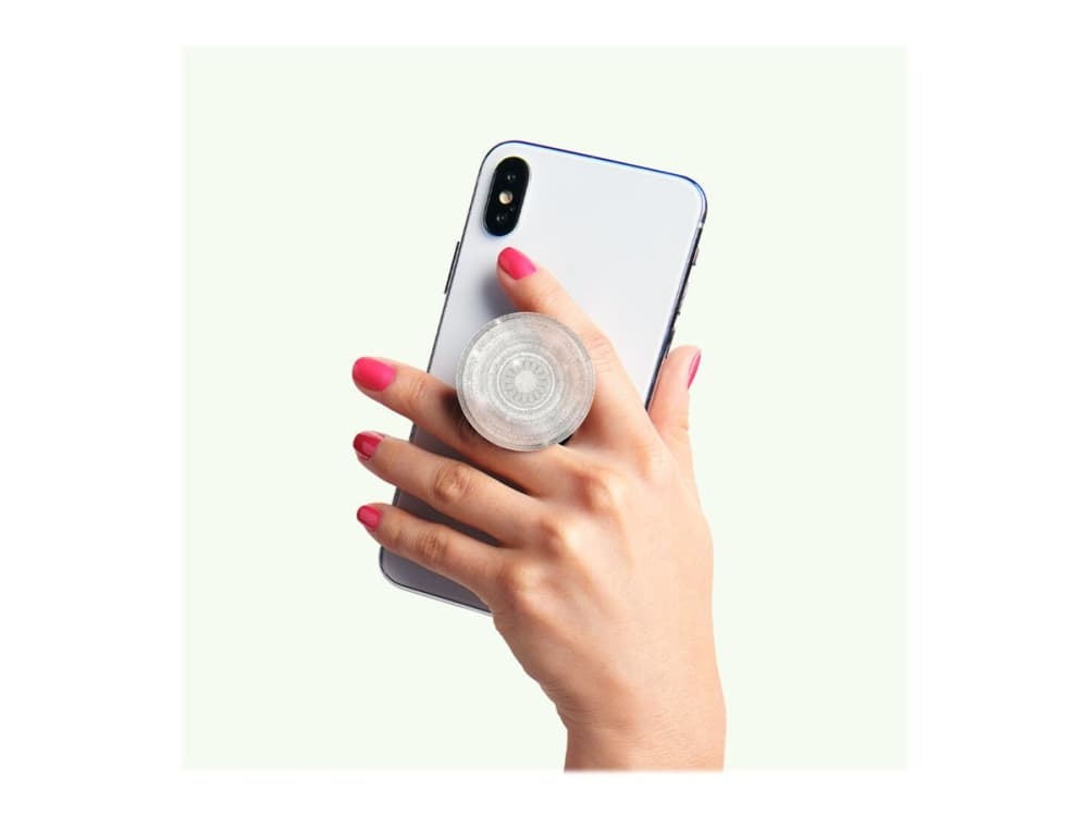 PopSockets PopGrip - Fingergrip/støtteben for mobiltelefon - udskiftelig - Clear Glitter Silver - Kirkas Glitter Silver