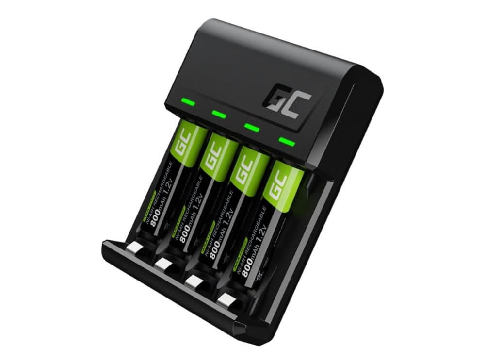 Green Cell VitalCharger - Akkulaturi - 4 x akkulaturi - 0,5 wattia - musta - 4 x AAA NiMH 800 mAh ladattavien akkujen kanssa