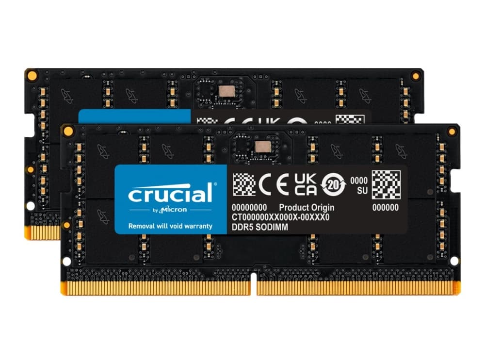 Crucial - DDR5 - sarja - 64 Gt: 2 x 32 Gt - SO DIMM 262-PIN - 4800 MHz / PC5-38400 - CL40 - 1,1 V - puskuroimaton - ei-ECC-ominaisuus