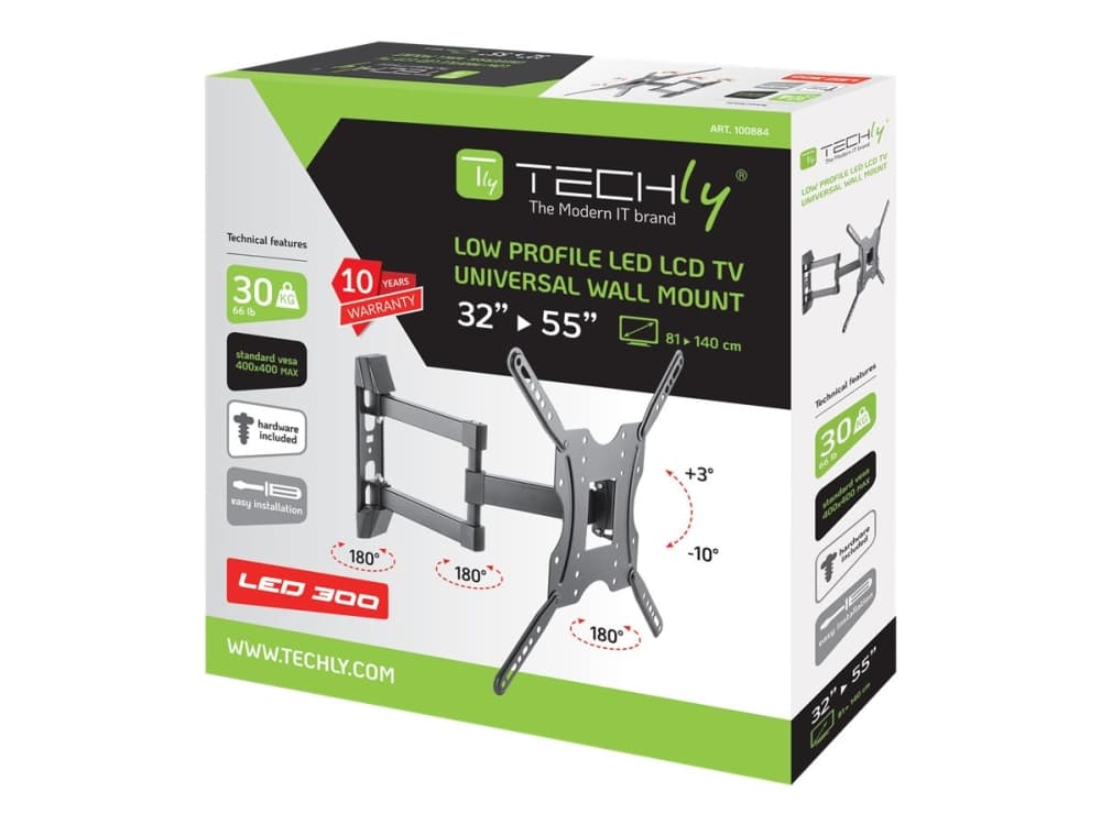 Techly ICA-PLB-136E, 81,3 cm (32), 139,7 cm (55), 100 x 100 mm, 400 x 400 mm, -10 - 3°, Musta