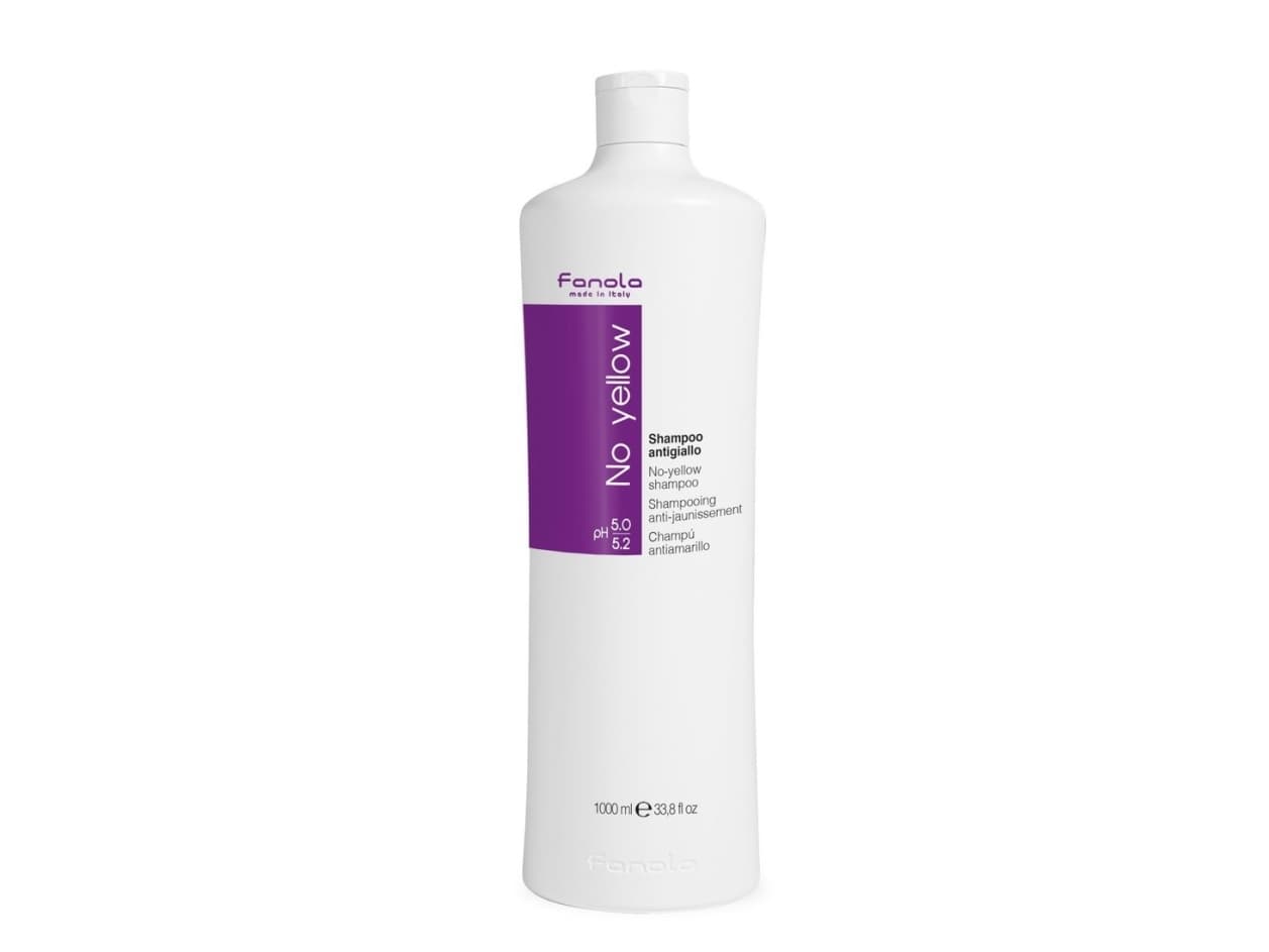 Fanola No Yellow, Unisex, Shampoo, Vaalennetut hiukset, Vaaleat hiukset, Harmaat hiukset, Vaalea, 1000 ml, Anti-yellowing, LG Shine