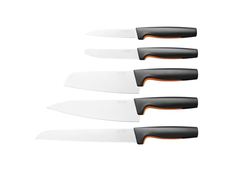 Fiskars 1057558, Veitsisetti, Ruostumaton teräs, Ruostumaton teräs, Musta, Ergonominen, Pehmeä kahva, Suomi