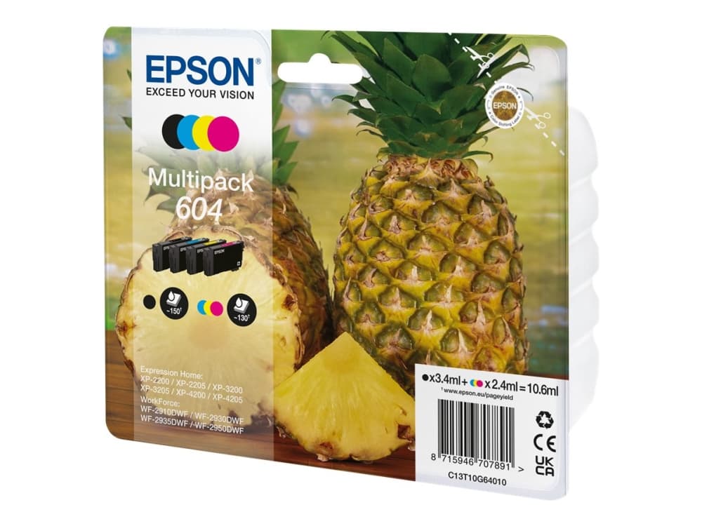 Epson 604, Perusvärintuotto, 3,4 ml, 2,4 ml, 150 sivua, 4 kpl, Monipakkaus