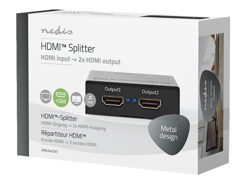 Nedis VSPL3472AT - Video-/audiosplitteri - 2 x HDMI - pöytätietokoneet