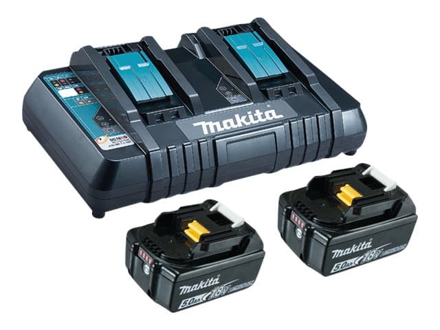 Makita - Akkulaturi + akku 2 x - Li-Ion - 5 Ah - 2 x akkujen laturi