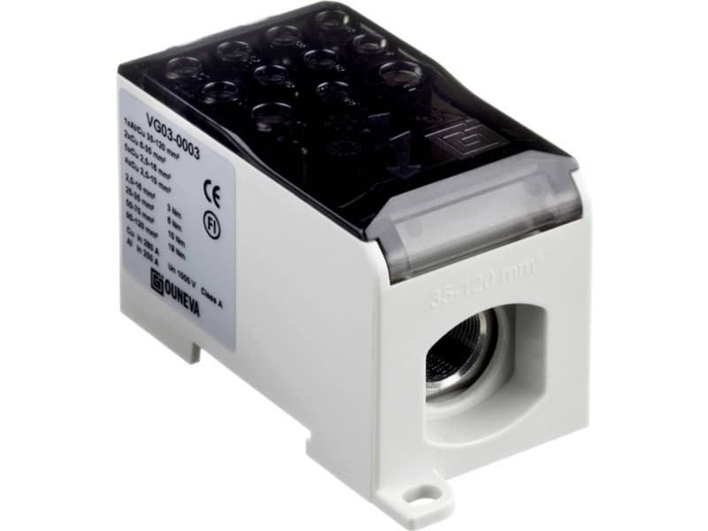 OJL distributionsblock 280A, in Al/Cu 35-120 mm², ut Cu 2*(6-35)+5*(2,5-16)+4*(2,5-10)