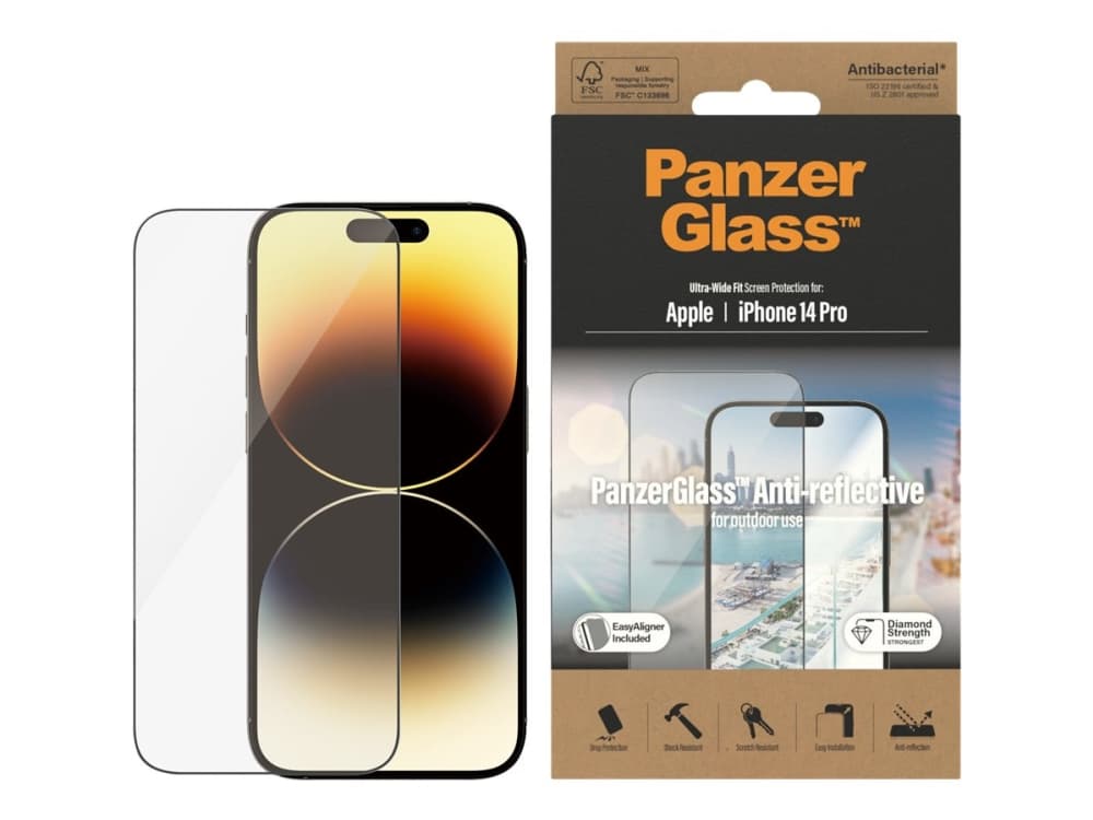 PanzerGlass™ | Heijastamaton - Skærmbeskytter matkapuhelimiin - erittäin leveä istuvuus - rammefarve lajittelu | Apple iPhone 14 Pro