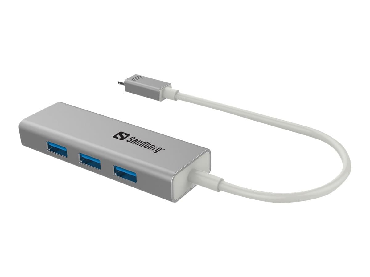 Sandberg USB-C to 3xUSB 3.0 Hub + PD, USB 3.2 Gen 1 (3.1 Gen 1) Type-C, USB 3.2 Gen 1 (3.1 Gen 1) Type-A, 5000 Mbit/s, Alumiini, Valkoinen, Alumiini, RoHS compliance