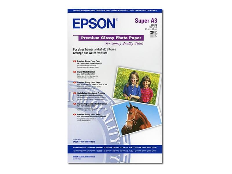 Epson Premium Glossy Photo Paper, DIN A3+, 250 g/m², 20 arkkia, Mustesuihkutulostus, A3+ (330x483 mm), Kiilto, 20 arkkia, 250 g/m², 345 mm