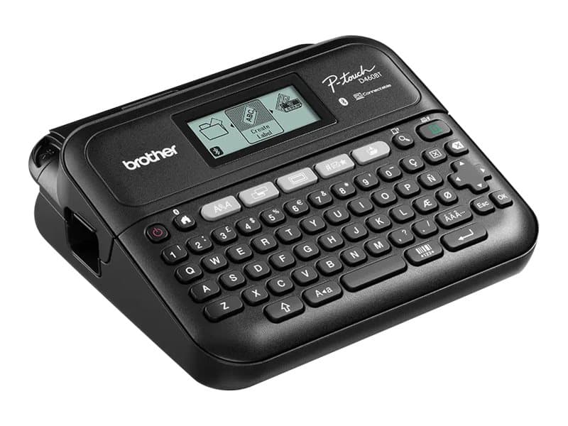 Brother P-Touch PT-D460BTVP - tarrakirjoitin - mustavalkoinen - lämpösiirto - 18 mm leveys - 180 dpi - jopa 30 mm/s - USB 2.0, Bluetooth 5.0 - leikkuri - 5 tulostusriviä, tulostuksen esikatselu, peilitulostus, pystysuora tulostus, monikopiotulostus - musta