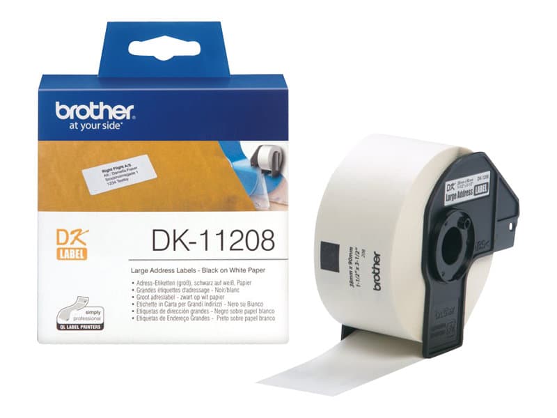 Brother DK-11208, Musta valkoisella, 400 kpl, DK, Valkoinen, Suoralämpö, Kiina