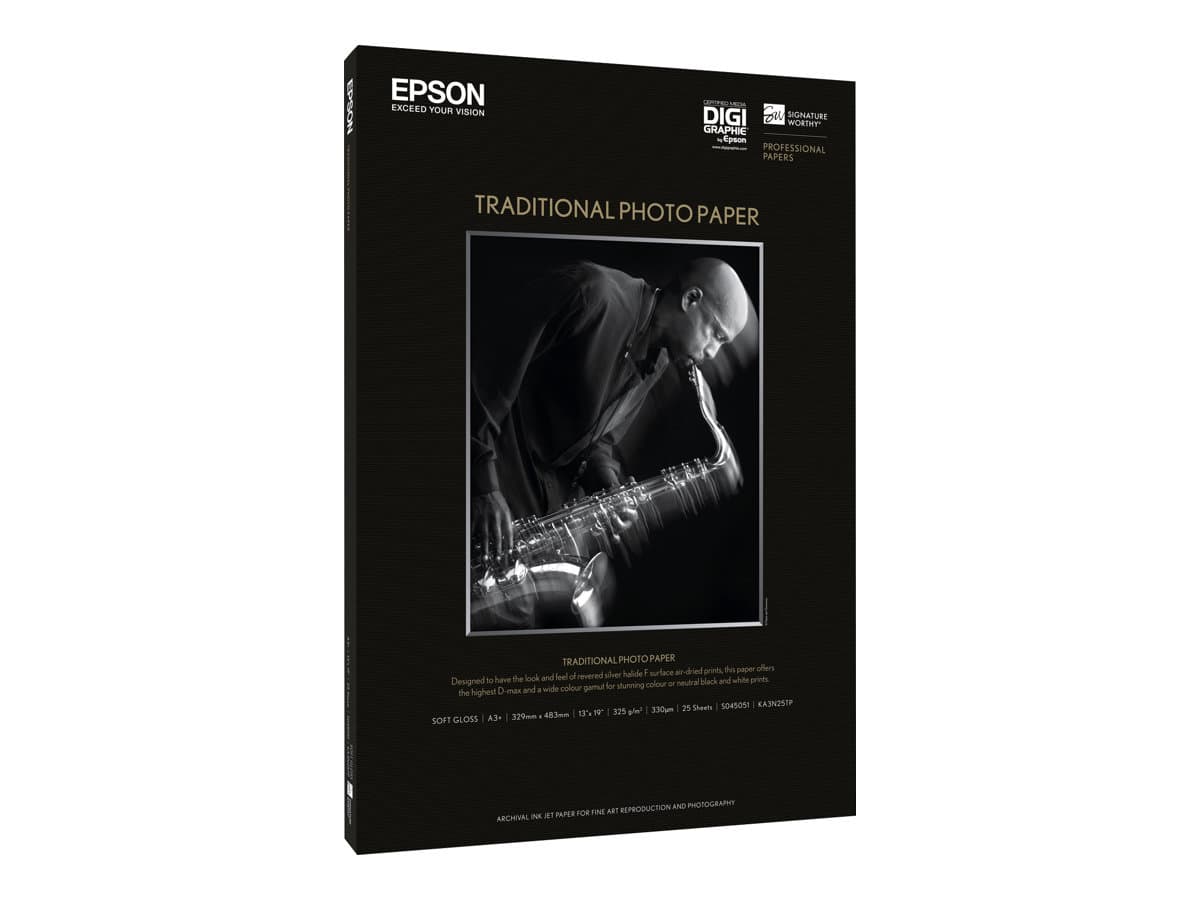 Epson Traditional Photo Paper, DIN A3+, 330 g/m², 25 arkkia, 330 g/m², A3+, 25 arkkia, 130 µm, - SureColor SC-T7200D-PS - SureColor SC-T7200-PS - SureColor SC-T7200 - SureColor SC-T5200D-PS -..., 1 kpl