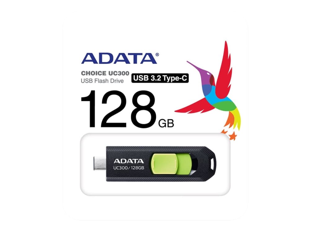 ADATA UC300 - USB-muistitikku - 128 GB - USB 3.2 Gen 1 / USB-C - musta, vihreä
