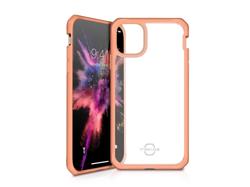 ITSKINS HYBRID SOLID suojakuori iPhone 11 Pro / XS / X®. Koralli ja läpinäkyvä