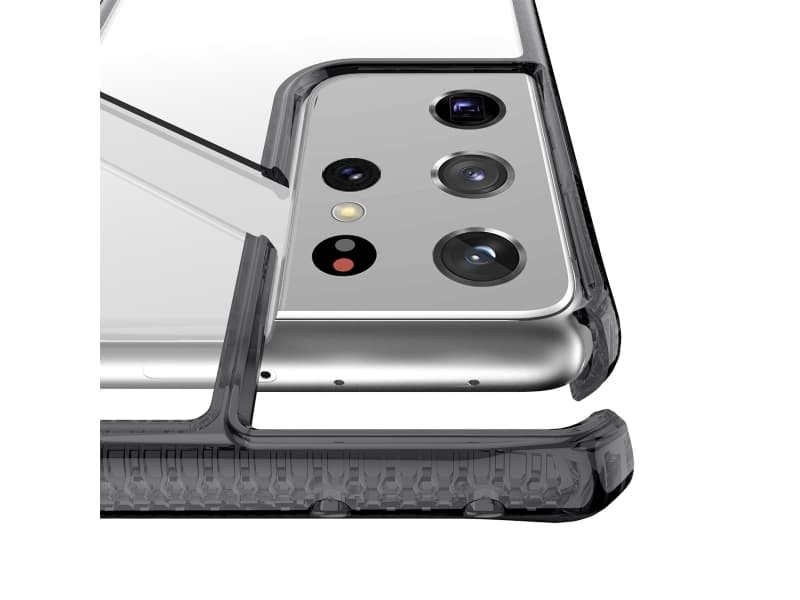 ITSKINS HYBRID CLEAR suojakuori Samsung Galaxy S21 Ultra 4G / 5G®. Musta ja läpinäkyvä