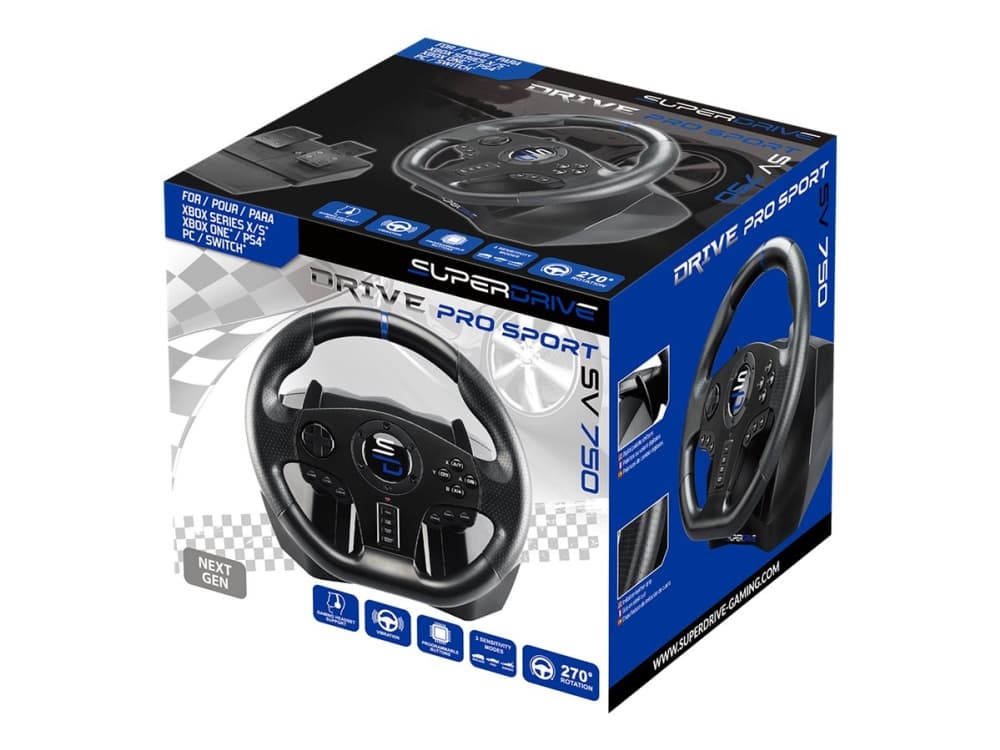Subsonic SV750, Ohjauspyörä + polkimet, Nintendo Switch, PC, PlayStation 4, Xbox One, 270°, Langallinen, USB, Musta