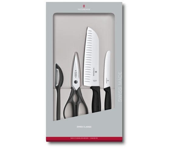 Victorinox SwissClassic 6.7133.4G, Veitsi/ruokailuvälinepakkaussetti, Ruostumaton teräs, Polypropeeni, Kestomuovinen elastomeeri, Ruostumaton teräs, Musta, 17 cm