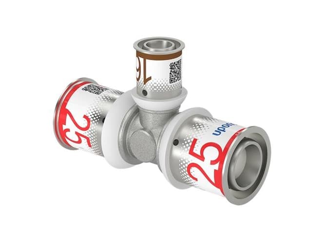 MLC-puristimen T-kappale 25-16-25mm - lattialämmitykseen ja lämpimän käyttöveden ja pattereiden lämmitysjärjestelmiin