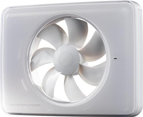 FRESH Ventilator Intellivent® 2.0, hvid med flere funktioner for tids,- hastigheds- og fugtstyring. Max. 134 m³/h, ø105-130 mm, IP44.
