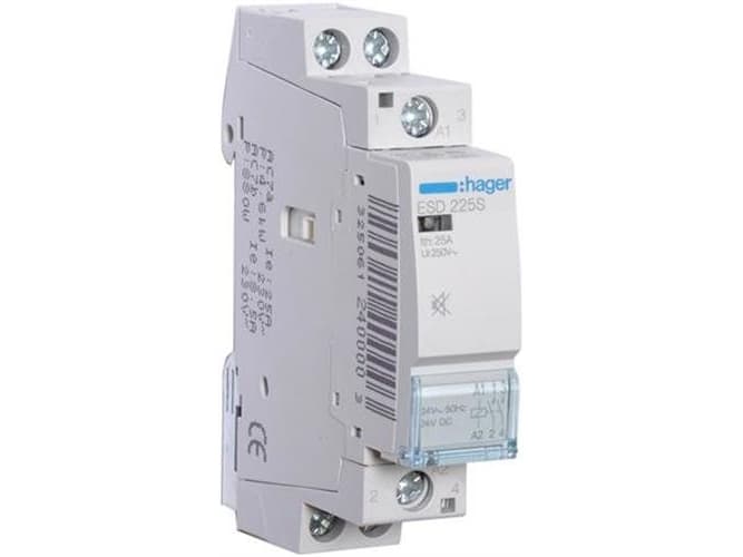 Kontaktor 25A 2 slutte 24V AC 1M brumfri ESD225S ESD225S