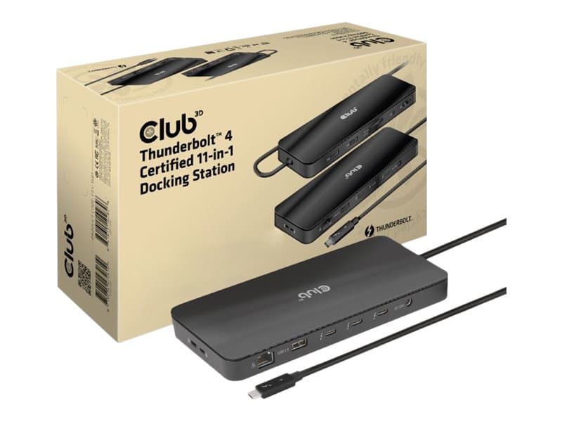 CLUB3D Thunderbolt 4 Certified 11-in-1 Docking Station, Telakointi, Thunderbolt 4, 140 W, 1000 Mbit/s, Musta, SD