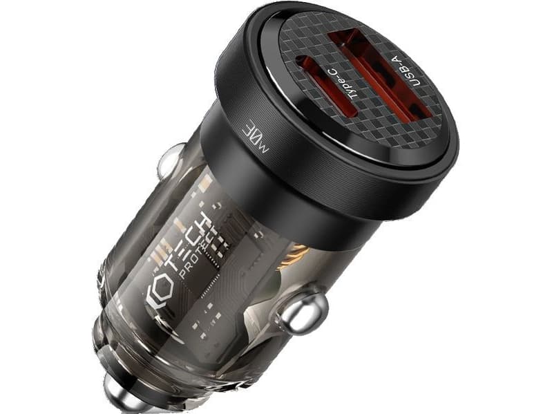 Tech-protect Autolaturi CC30W 2-porttinen autolaturi PD 30W QC 3.0 Musta