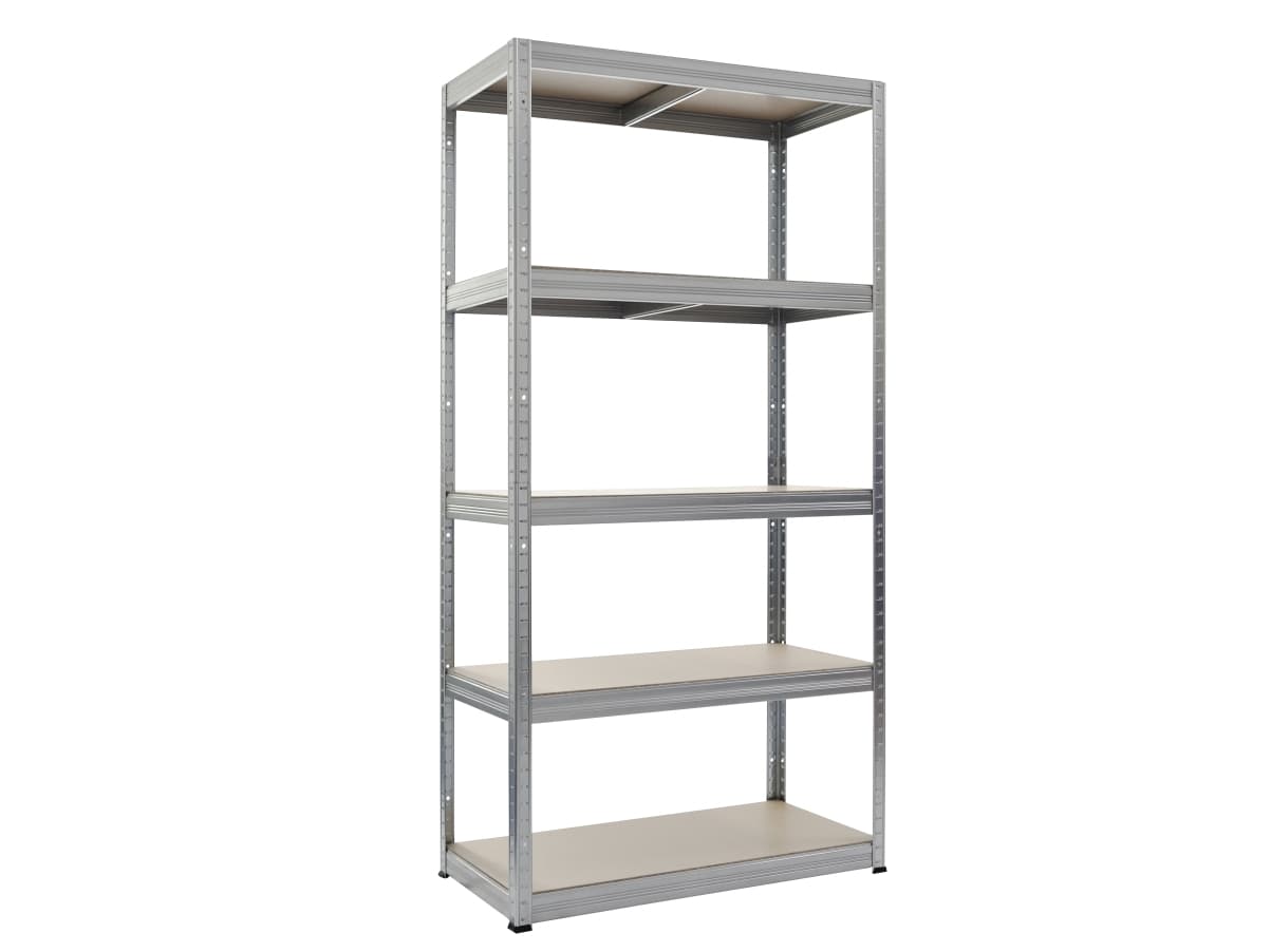 Work> it® teräshylly, jossa 5 puuhyllyä 1800×900×450 mm galvanoitu