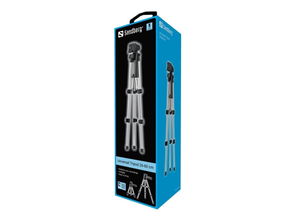 Sandberg Universal Tripod 26-60 cm, 3 jalkoja, Musta, Hopea, 60 cm