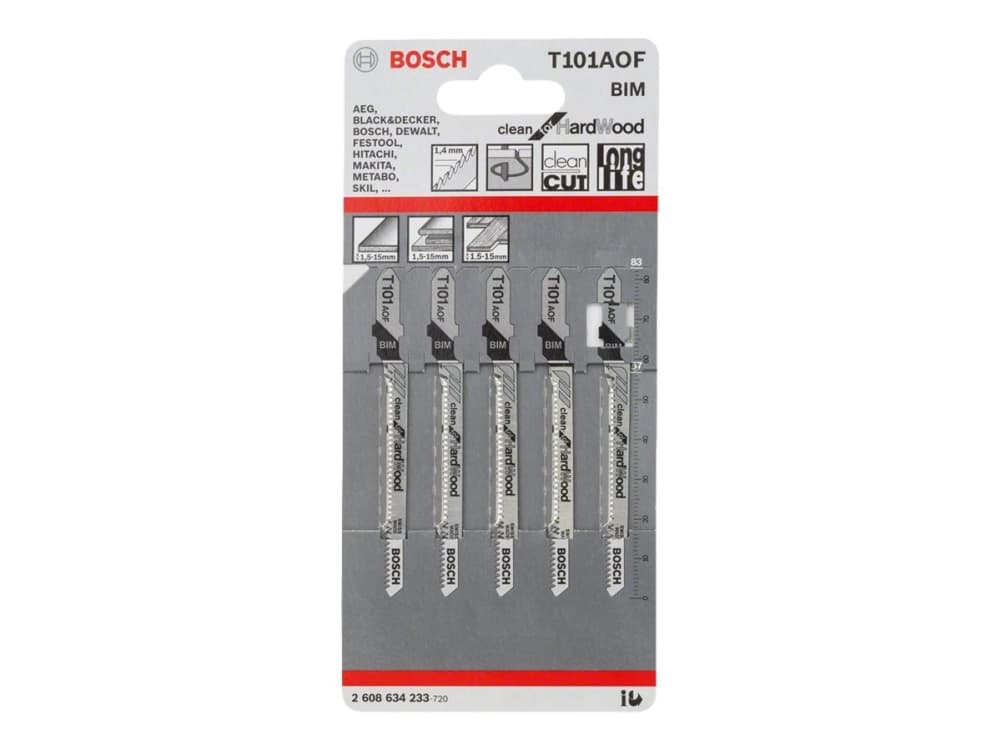Bosch tarvikkeet 2608634233 Stiksavsklinge T 101 AOF Clean kovalle puulle 5 stk 5 stk