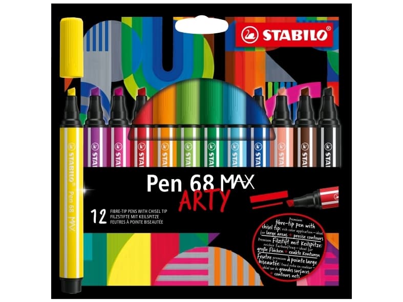 STABILO Pen 68 MAX, 12 väriä, Beige, Musta, Sininen, Ruskea, Vihreä, Vaaleansininen, Vaaleanvihreä, Oranssi, Vaaleanpunainen,..., 5 mm, 1 mm, Monivärinen, Pyöreä