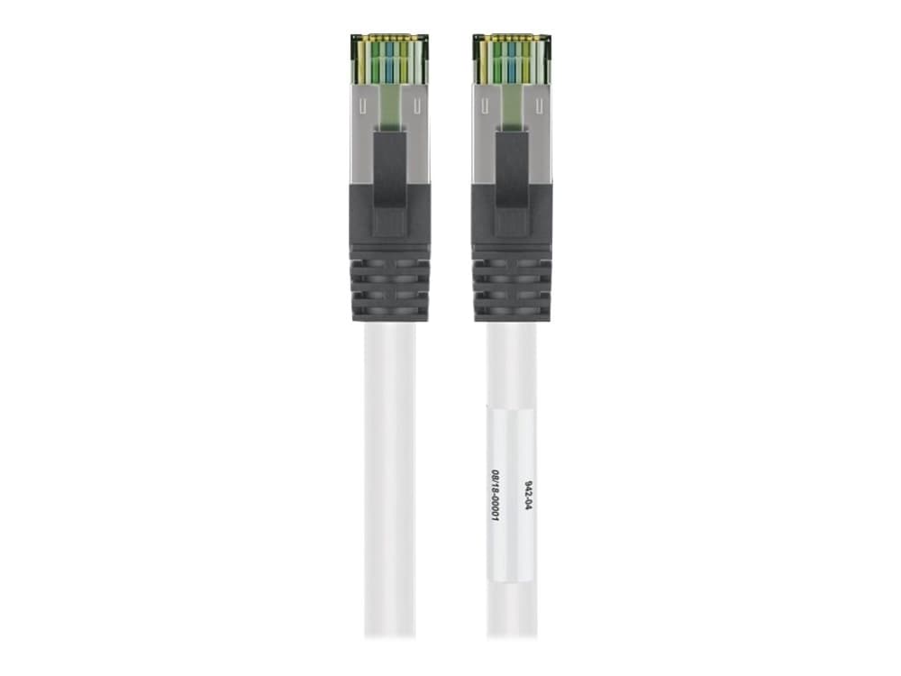 RJ45 (CAT 6A, 500 MHz) liitäntäkaapeli ja CAT 8.1 S/FTP raakakaapeli, valkoinen