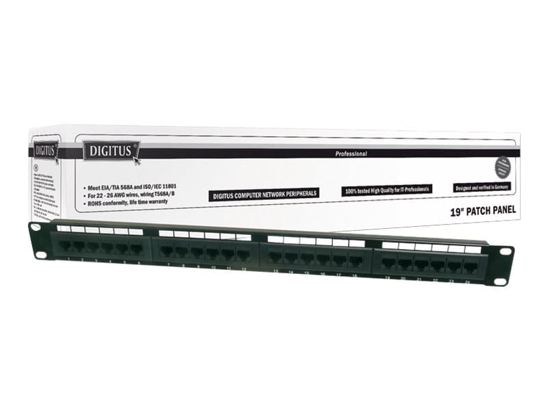 Digitus DN-91624U, RJ-45, 1U, Musta, Terästä, -20 - 70 °C, 482 mm