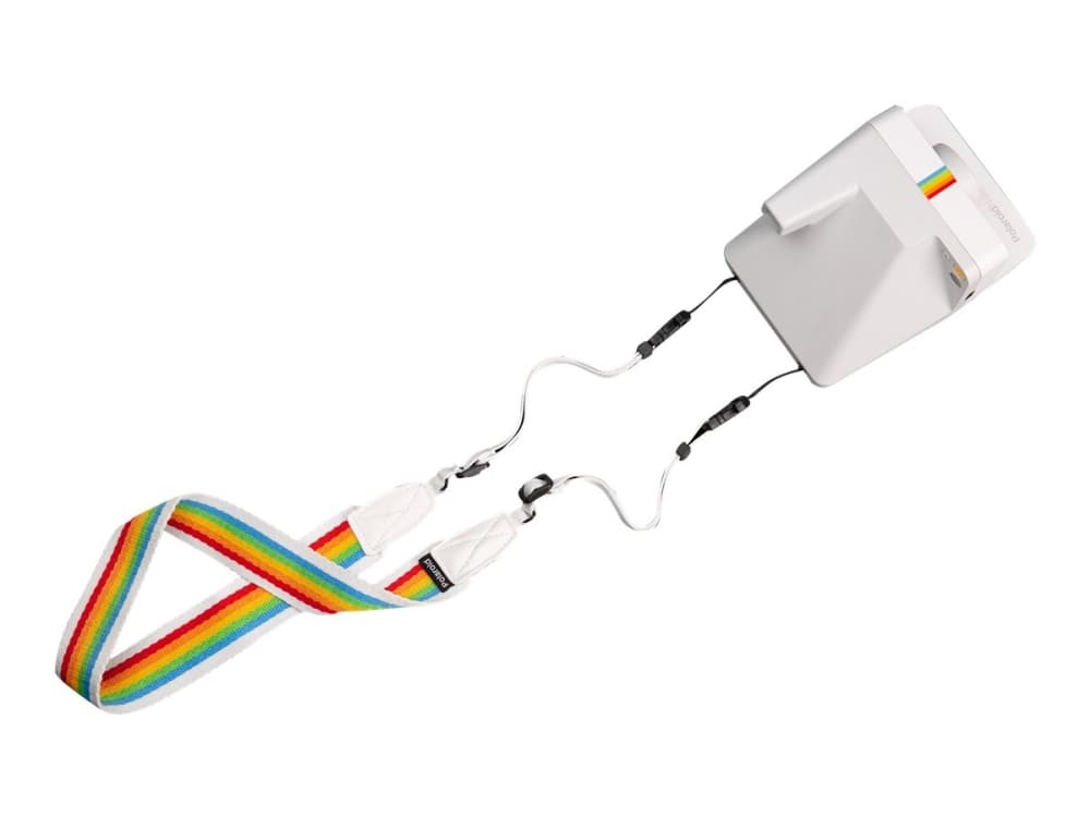 Polaroid Camera Strap Flat Rainbow White, Heti tulostava kamera, Puuvilla, Polyesteri, Sininen, Vihreä, Oranssi, Punainen, Valkoinen, Keltainen, Kiina, Fits Polaroid Now+, Now, OneStep 2 and OneStep+, i-Type, SX-70, 110 cm