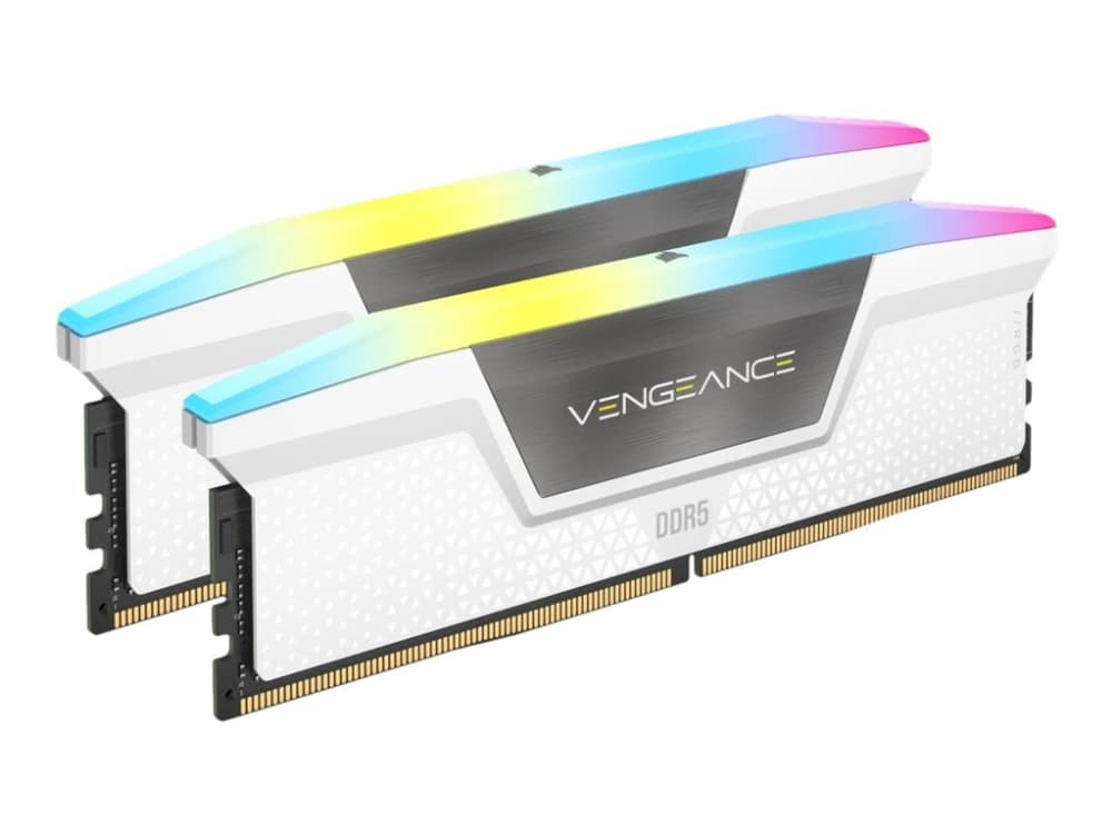 CORSAIR VENGEANCE RGB 32GB 2x16GB DDR5 6000MT/s DIMM puskuroimaton 30-36-36-76 Std PMIC XMP 3.0 Valkoinen Heatspreader RGB LED 1.4V
