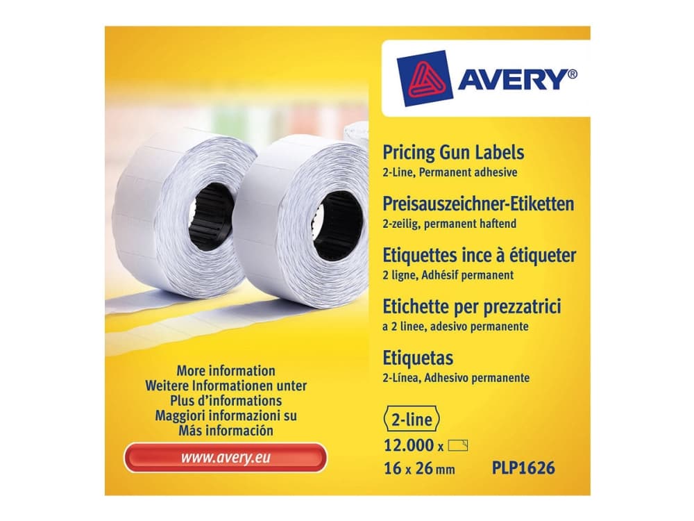 Avery PLP1626, Valkoinen, Hintalappu, Kiinteä, Paperi, 1200 kpl, 10 arkkia
