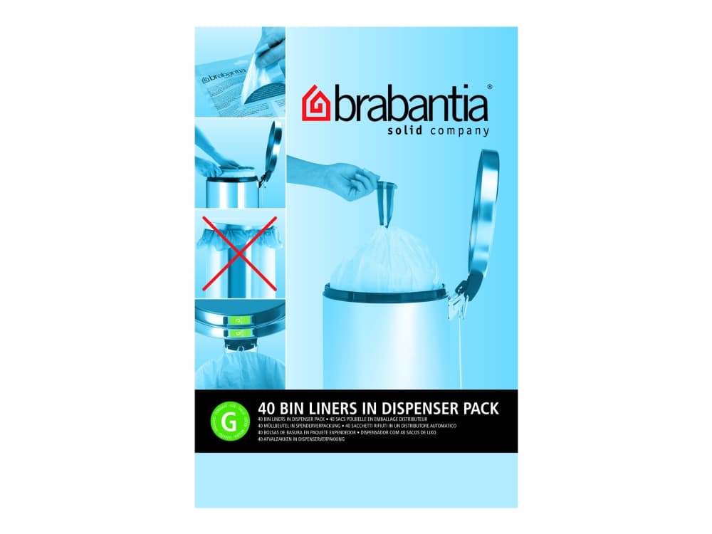 Brabantia Size G - Jätesäkkipussi - kiristysnauha - korkeatiheyksinen polyeteeni (HDPE) - valkoinen - 40 kpl:n pakkaus
