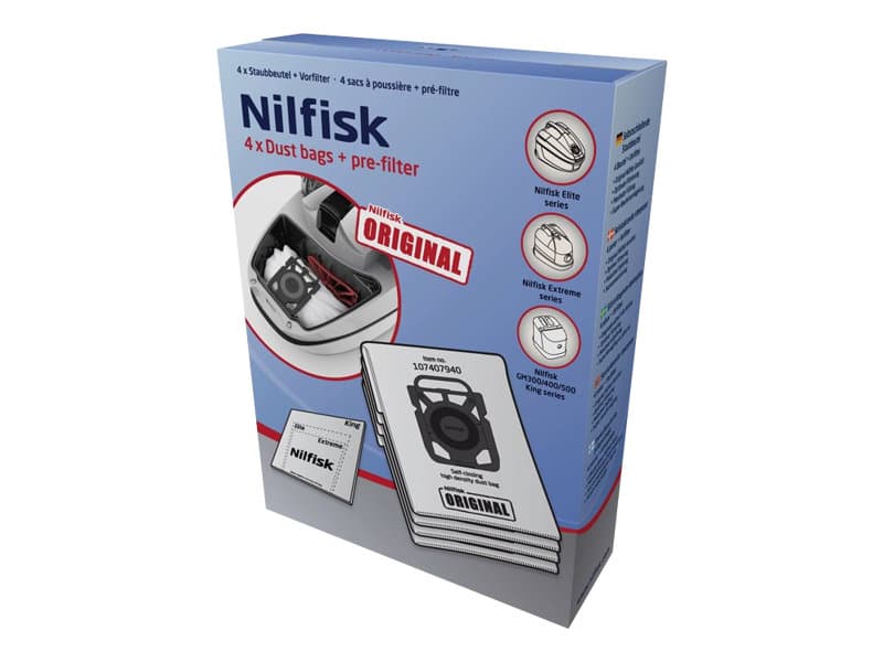 Nilfisk 107407940, Pölypussi, Sylinteripölynimuri, Nilfisk, ELITE CLASSIC AUS/NZ, ELITE CLASSIC CN, ELITE CLASSIC PARQUET AUS/NZ, ELITE COMFORT AUS/NZ, ..., 4 kpl, 4 ADET TOZ TORBASI 1 ADET MOTOR ÖN FILTRE