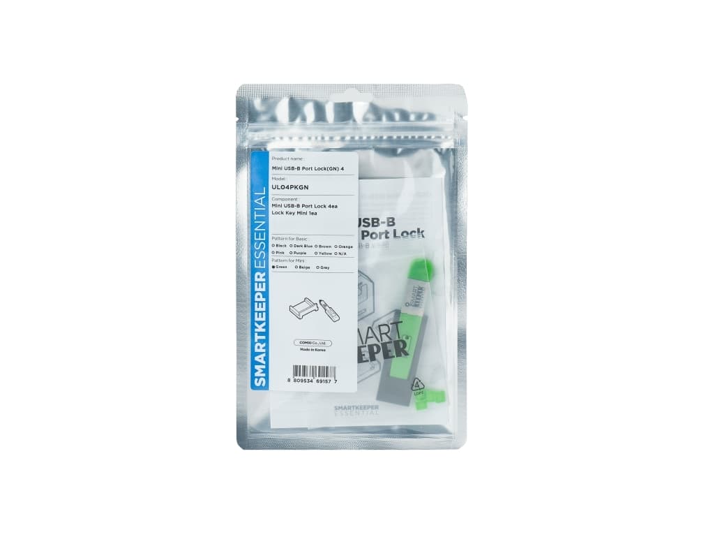 Smartkeeper UL04PKGN, Portin lukitsin + avain, Mini-USB Type-B, Vihreä, Muovi, 1 kpl, Muovipussi