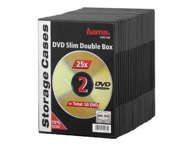 Hama DVD Slim Double-Box 25, Black, 2 levyt, Musta, 195 mm, 166 mm, 138 mm, 1,39 kg