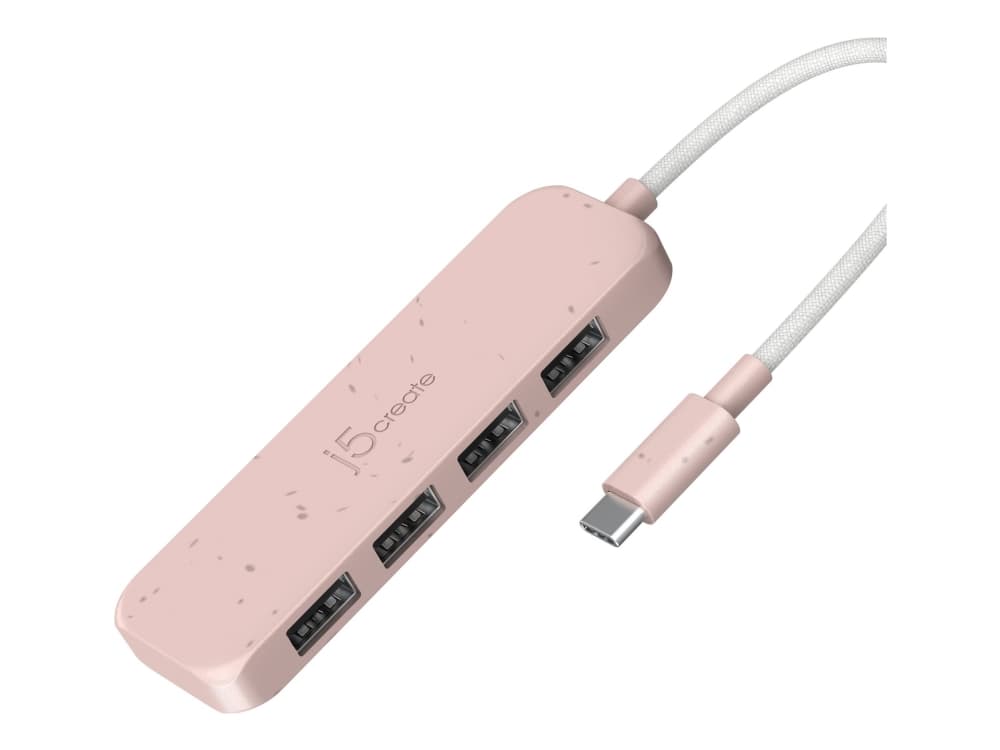 j5create Ympäristöystävällinen USB-C - 4-porttinen Type-A Gen 2 -keskitin, USB 3.2 Gen 1 (3.1 Gen 1) Type-C, USB 3.2 Gen 2 (3.1 Gen 2) Type-A, 10000 Mbit/s, Ruusu, Akryylinitriilibutadieenistyreeni (ABS), Kierrätetty muovi, Taiwan