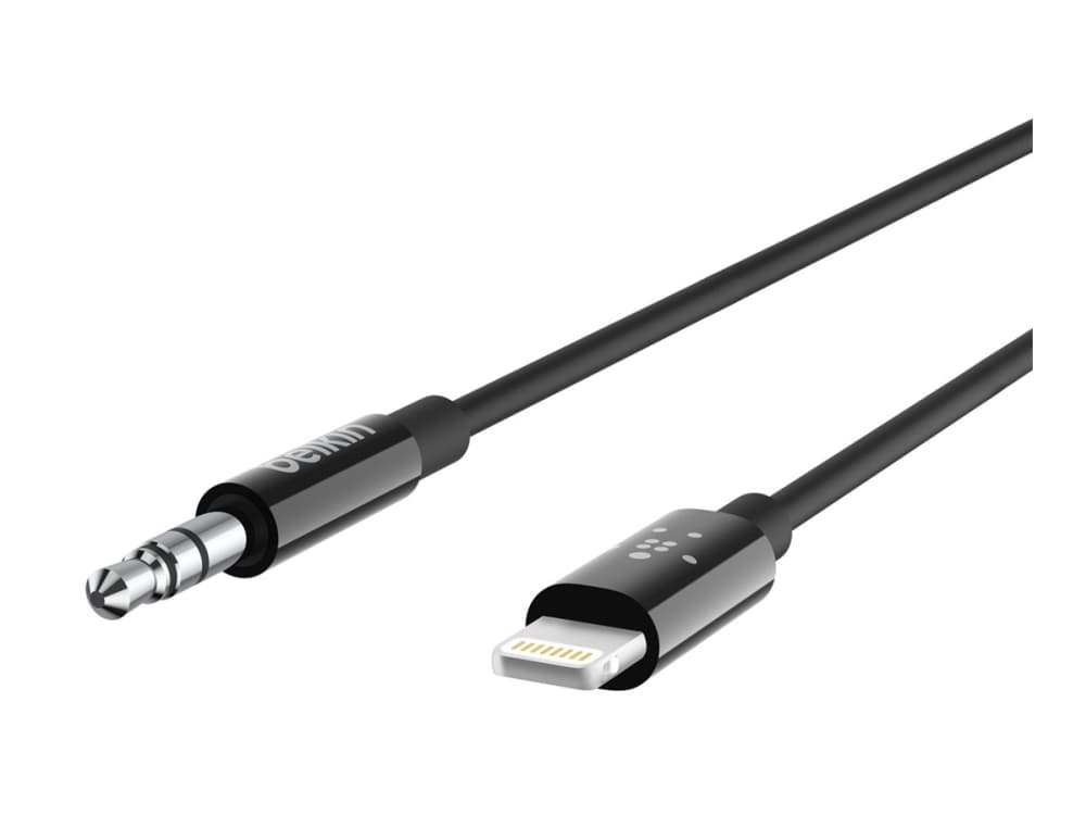 Belkin - Lightning til hovedtelefon-jackstikkabel - Lightning han til mini-phone stereo 3.5 mm han - 91.4 cm - sort - for Apple iPhone (Lightning)
